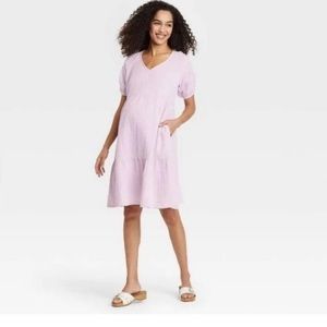 NWT Isabel Maternity By Ingrid & Isabel Orchid Isle Gauze Tiered Dress